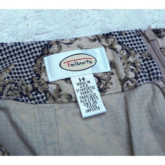 Vintage 90s Talbots Houndstooth Gold Brocade Mid Rise Mini Skirt - Picture 4 of 6